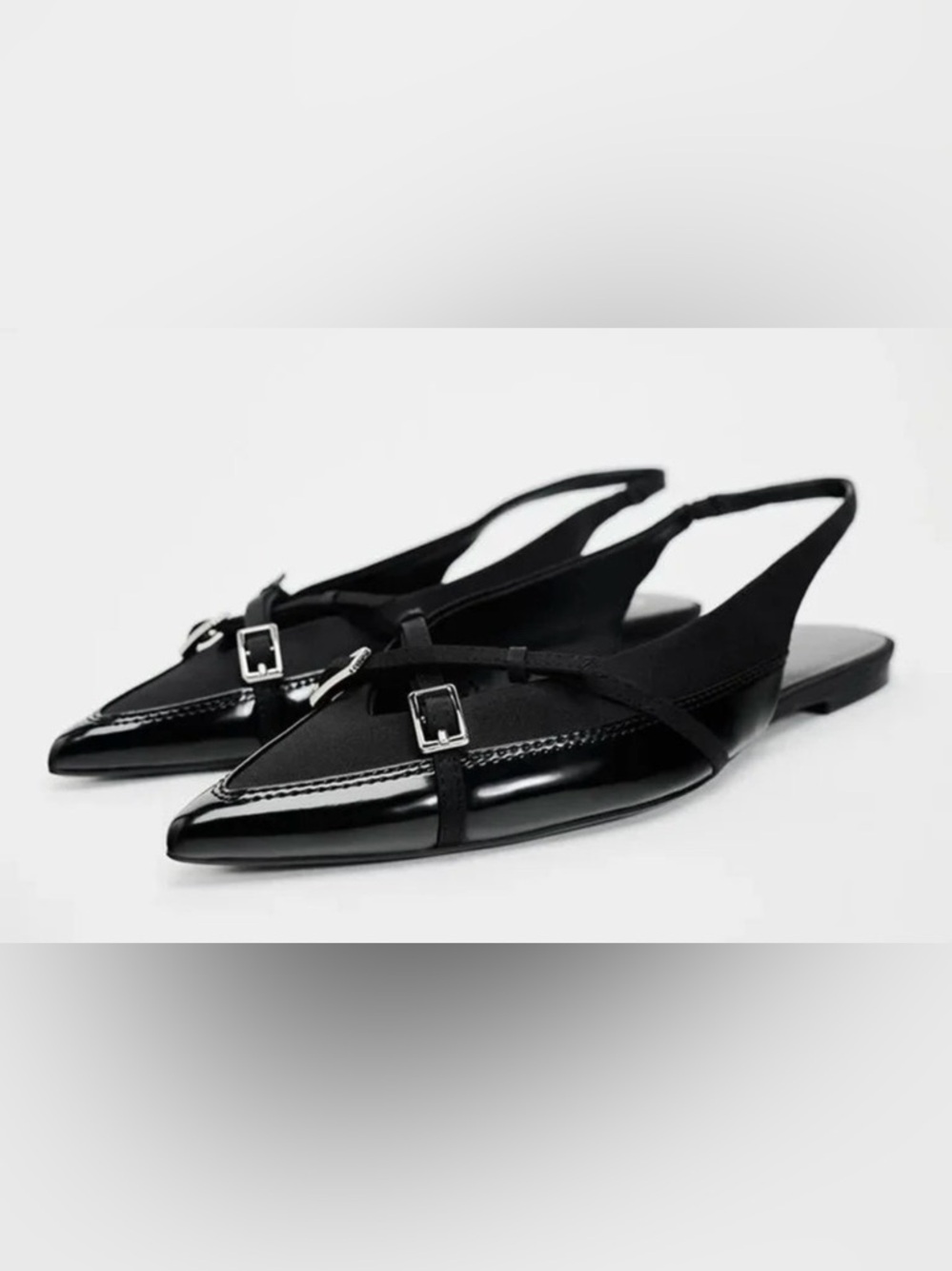 NWT Zara Women's Black Slingback Buckle Flats 9